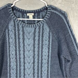 LL Bean Women's Double L Mixed Cable Sweater Crewneck Size Medium Two Toned Blue
